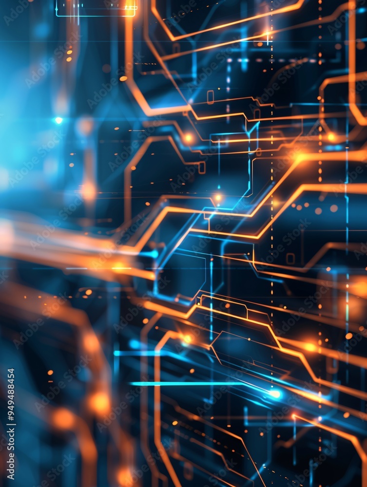Poster high-tech abstract background featuring a network of glowing circuits and digital patterns, ideal fo