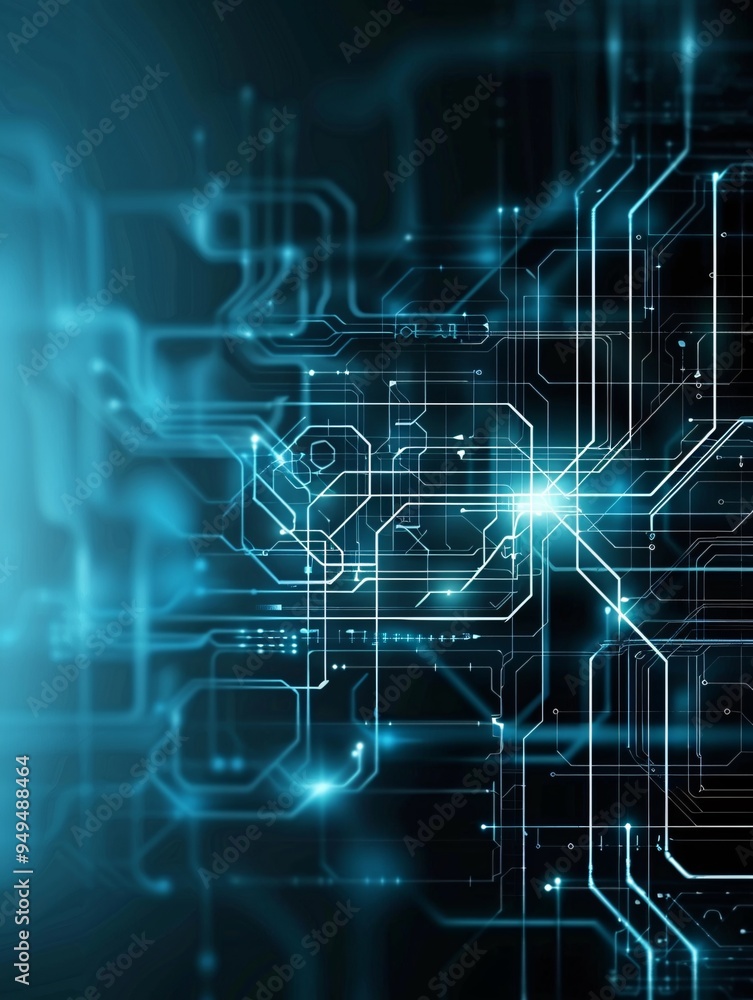 Poster high-tech abstract background featuring a network of glowing circuits and digital patterns, ideal fo
