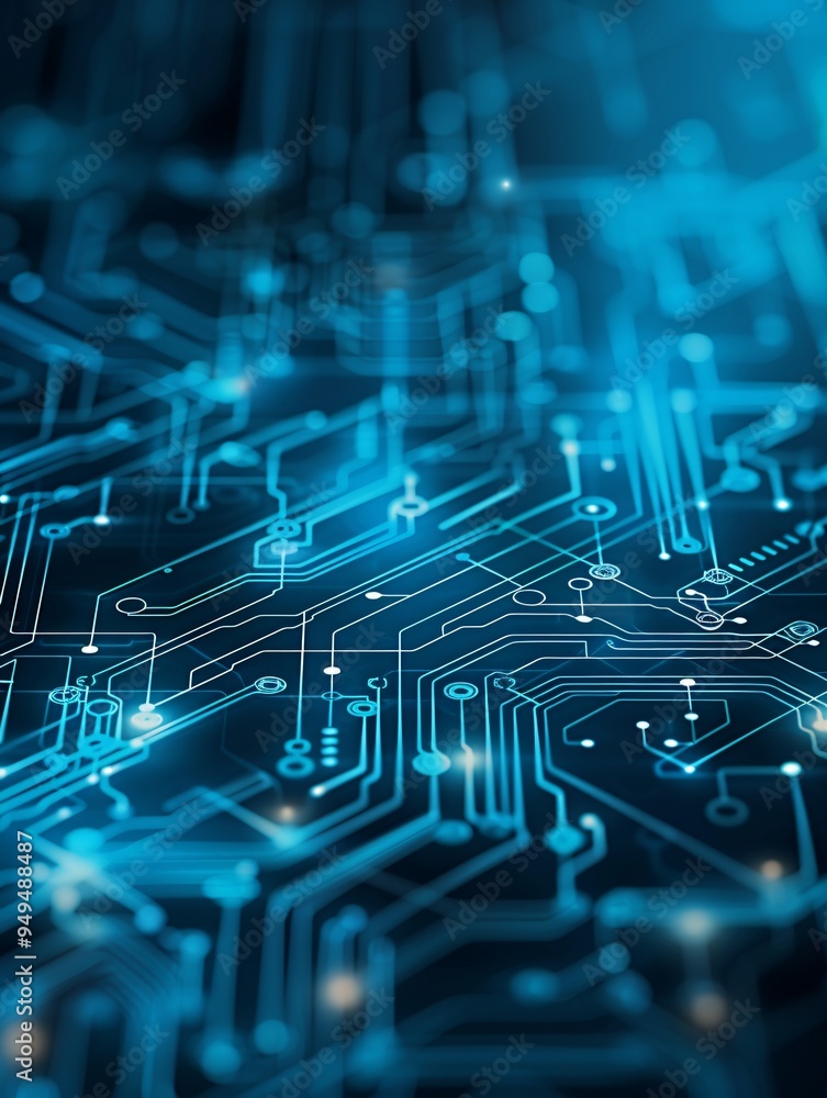 Poster high-tech abstract background featuring a network of glowing circuits and digital patterns, ideal fo