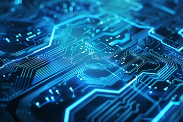 High-tech digital background with circuit board motifs and glowing elements, perfect for conveying innovation and technology themes.