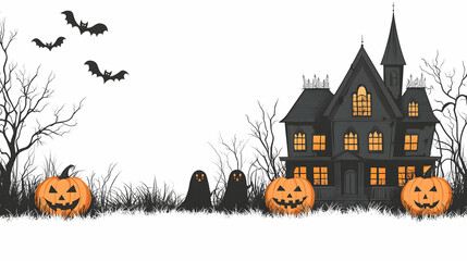 Haunted House Jack O Lantern Bats Halloween Spooky Scary