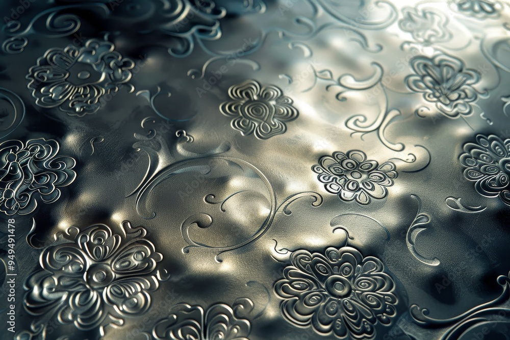 Aufkleber a detailed close-up view of a shiny steel surface with intricate patterns, shiny steel surface with 