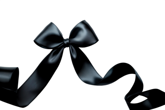 Elegant black ribbon bow on white background png.