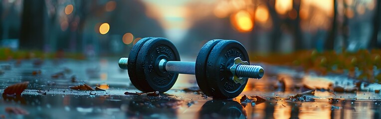 dumbbell on the gray background.