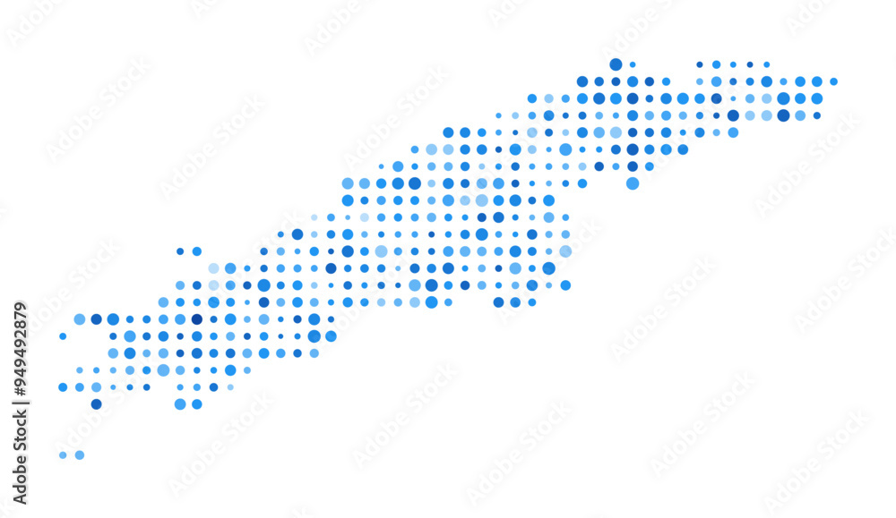 Poster hydra dot map. island digital style shape. hydra vector image. island shape with blue circular dots.