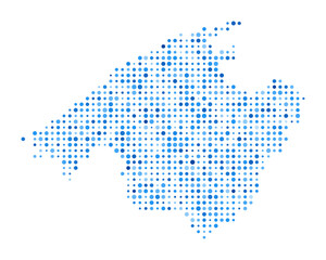 Fototapeta premium Majorca Dot Map. Island Digital Style Shape. Majorca vector image. Island shape blue circular dots. Classy vector illustration.