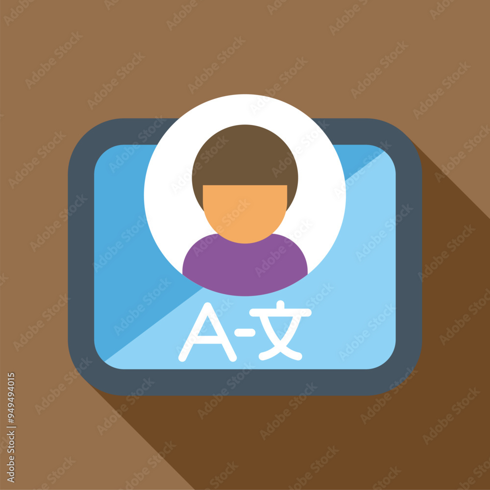 Poster online language learning app interface displaying a student profile and translation options, promoti