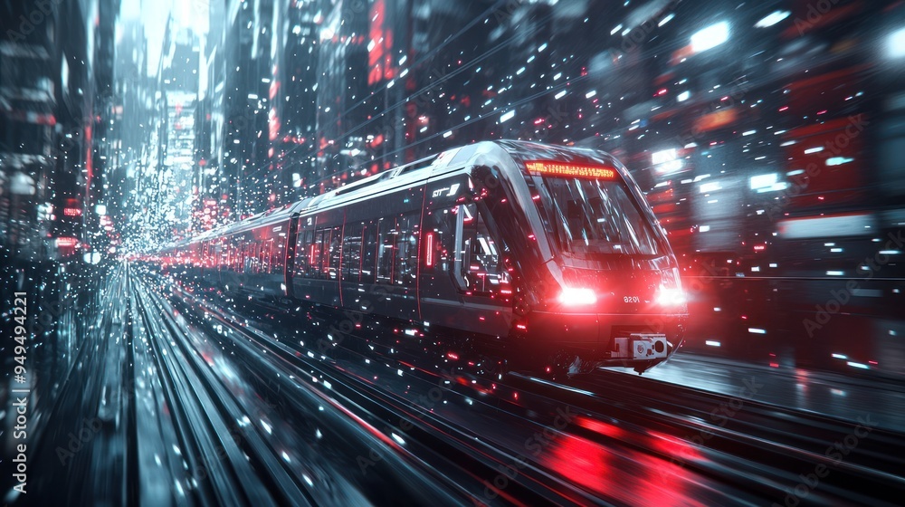 Poster futuristic train speeding through global shipping routes in ultra high detail 32k dual-layer image, 