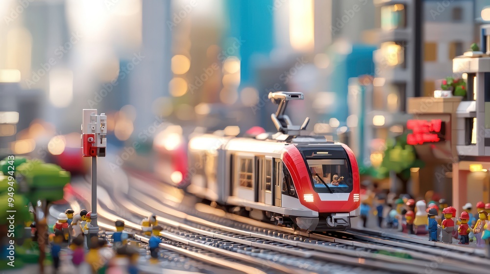 Poster seamless integration of city transit systems - high detail dual-layer image of busy train station an
