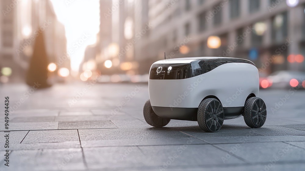 Poster futuristic delivery robot on urban sidewalk - advanced automation system in high detail 32k resoluti