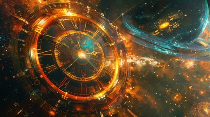 Obraz premium Cosmic Clock Face Time Concept Art