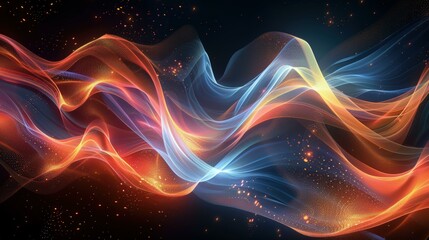 Abstract Colorful Waves with Sparkling Lights - Digital Art Background