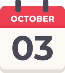 October 03 - Daily Calendar Icon in flat design style