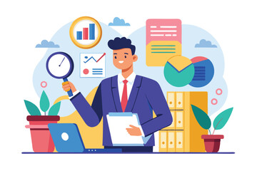 Manager auditing business data concept vector illustration 
