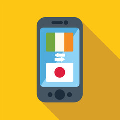 Smartphone is showing irish and japanese flag for translating languages from irish to japanese