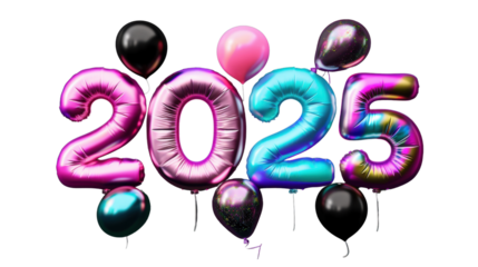 2025 Happy New Year 3d number colorful balloon isolated on white background