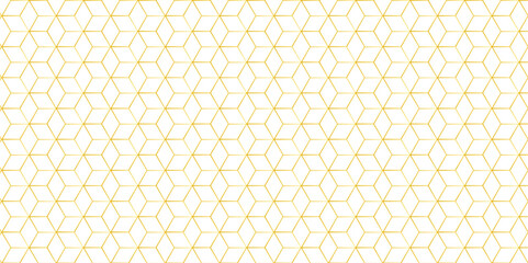 Abstract seamless pattern with square hexagon tile and cube grid mosaic honeycomb diamond triangle structure shape isometric gold line block wallpaper.	
