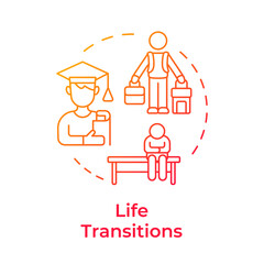 Life transitions red gradient concept icon. Relocation, sociology. Community, society. Round shape line illustration. Abstract idea. Graphic design. Easy to use in infographic, presentation