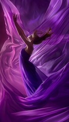 Fototapeta premium Dynamic dance of flowing silk in vibrant purple and pink captured with striking photography