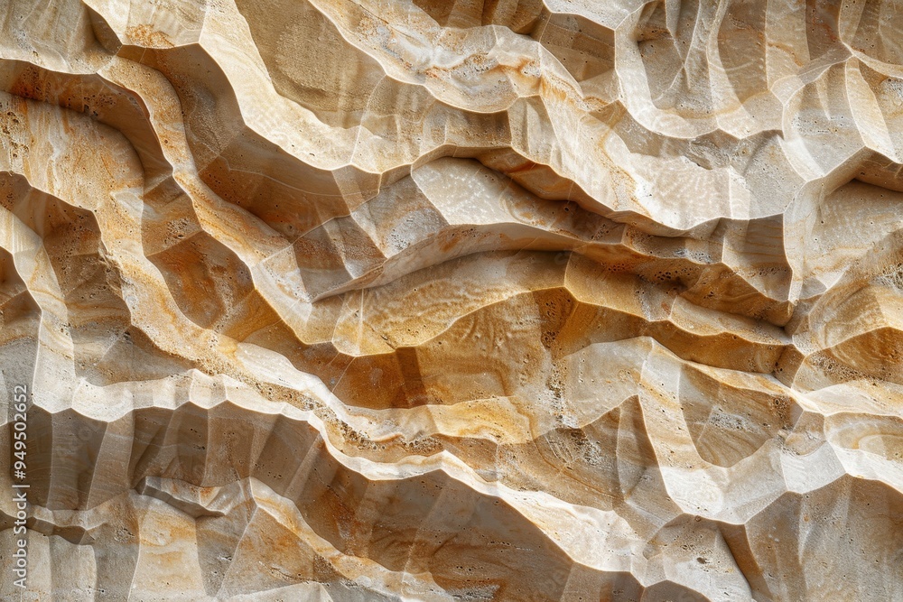 Poster close-up view of intricate patterns and textures on a rock face, showcase the natural grooves and in