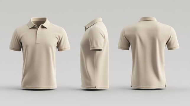 Plain Beige Polo Shirt Displayed from Three Angles Generative AI