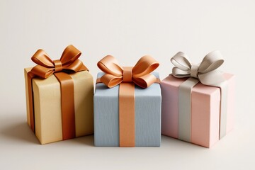 Obraz premium Colorful gift boxes with ribbon bows, concept of celebration, surprise, and appreciation