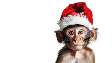 Monkey wearing Santa's hat isolated on white background 