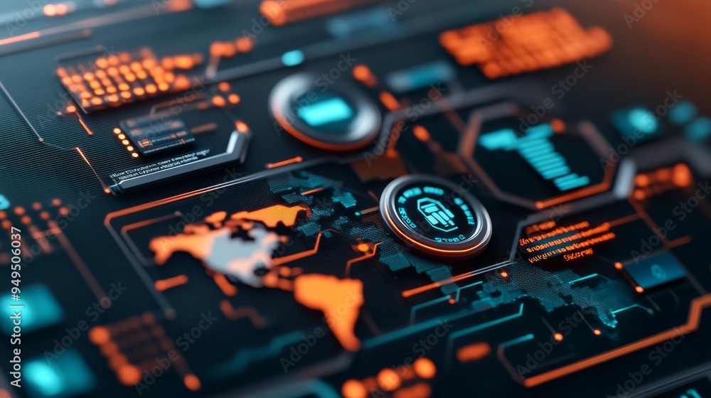 Poster global cybersecurity network digital shield protection with ai-powered data security and virtual inf