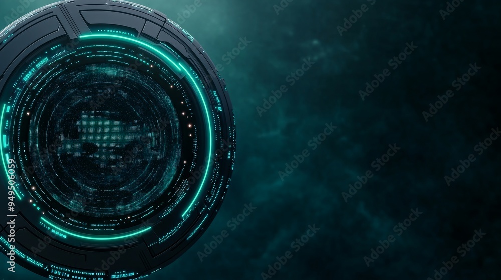 Aufkleber futuristic ai technology interface with glowing green circle in dark nebula background for cyber sec