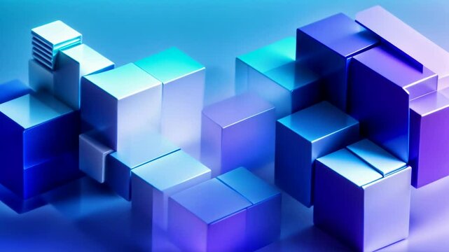 geometric abstract background with blue 3d cube shapes, movement of transformation. minimalistic design for technological processes, teamwork, science, education. looped animation. seamless footage.