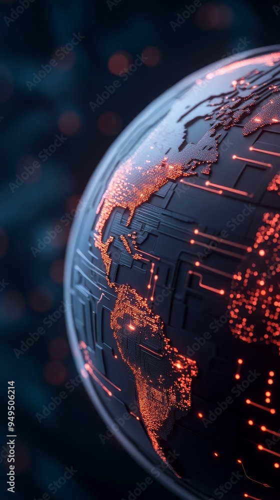 Aufkleber global network connectivity digital earth with circuit board pattern and glowing lights.