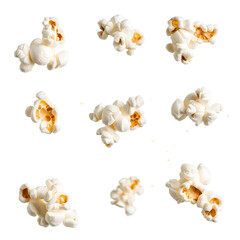 A single piece of popcorn levitating, representing a light and crispy snack perfect for relaxation..