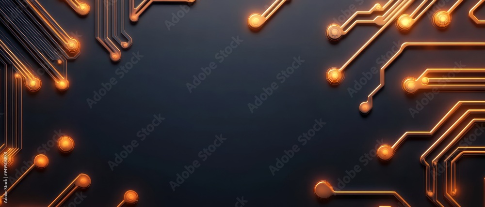 Poster abstract technology background with glowing copper circuit board pattern for futuristic design.