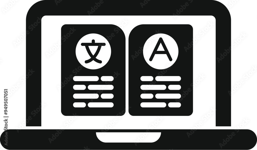 Aufkleber simple vector representing a laptop showing online language translation from chinese to english