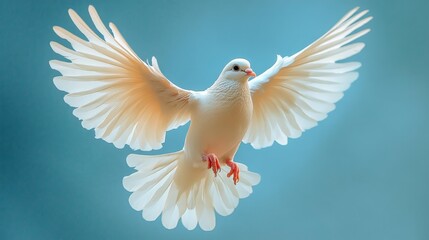 Obraz premium White Dove in Flight on Blue Background Generative AI