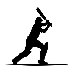 A Cricket Player batting pose vector silhouette, isolated white background