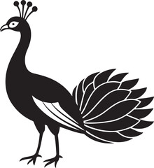 Naklejka premium Peacock Silhouette - Majestic Bird with Elaborate Peacock colourful Vector Design logo Black and white silhouette peacock vector illustration. Silhouette illustration of a peacock Tail Display on Whi