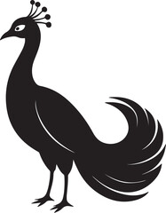 Peacock Silhouette - Majestic Bird with Elaborate Peacock colourful Vector Design logo  Black and white silhouette peacock vector illustration. Silhouette illustration of a peacock Tail Display on Whi
