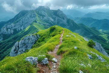 Naklejka premium A mountain range with a path leading up to it