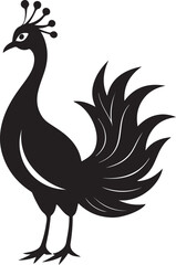 Peacock Silhouette - Majestic Bird with Elaborate Peacock colourful Vector Design logo  Black and white silhouette peacock vector illustration. Silhouette illustration of a peacock Tail Display on Whi