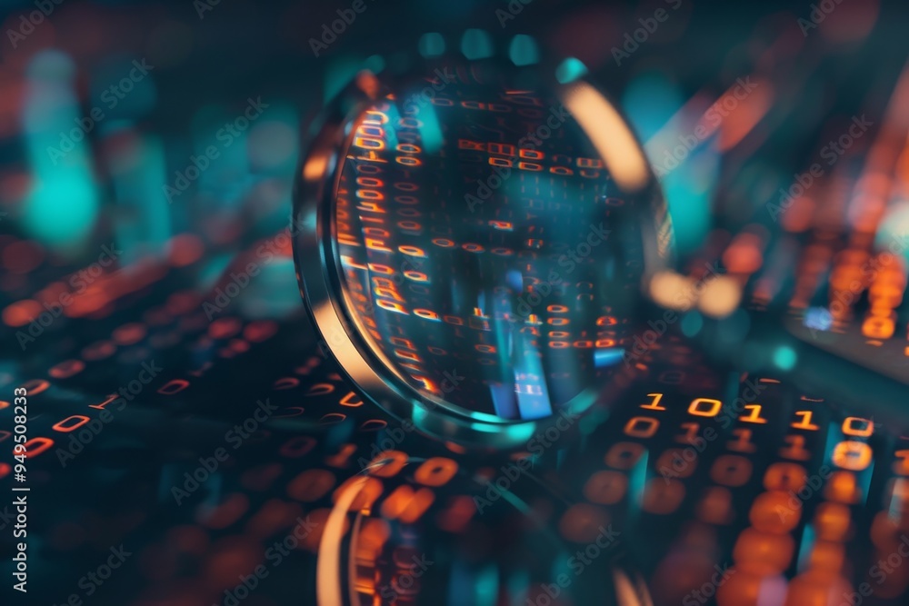 Poster magnifying glass on computer keyboard, showcasing the significance of regular data audits to maintai