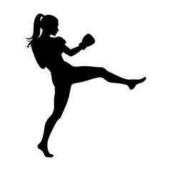 Female Kung fu Fighter vector silhouette isolated white background