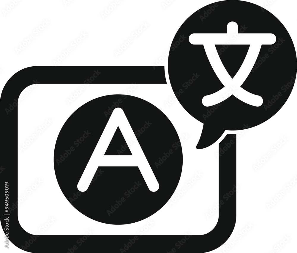Poster simple vector icon representing the concept of translation, foreign languages and global communicati