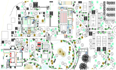 Vector illustration silhouette design detail background layout plan siteplan landscape city park metropolis full of plants