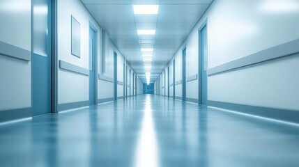 Fototapeta premium clean, empty hospital corridor with bright lighting and a polished floor, creating a sterile and serene atmosphere, typical of healthcare facilities.