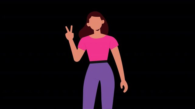Woman Waving Hand With Two Fingure Animation HD On Alpha