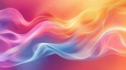  vibrant abstract image with flowing, translucent waves of pink, orange, and blue, creating a soft, luminous, and dynamic visual effect.