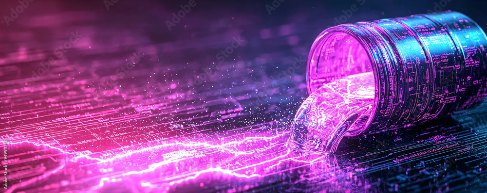 Aufkleber a vibrant scene depicting liquid electricity flowing from a barrel, creating a dynamic display of li