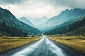 Naklejka premium Landscape with road and mountains , ai