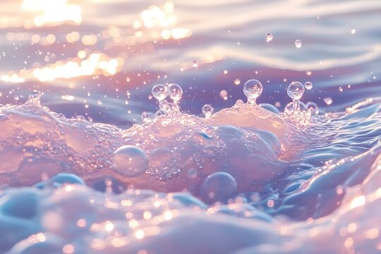 light white transparents fabolous drops upon the waves, water, sparkling, backwash, pink, lilac and purple color palette